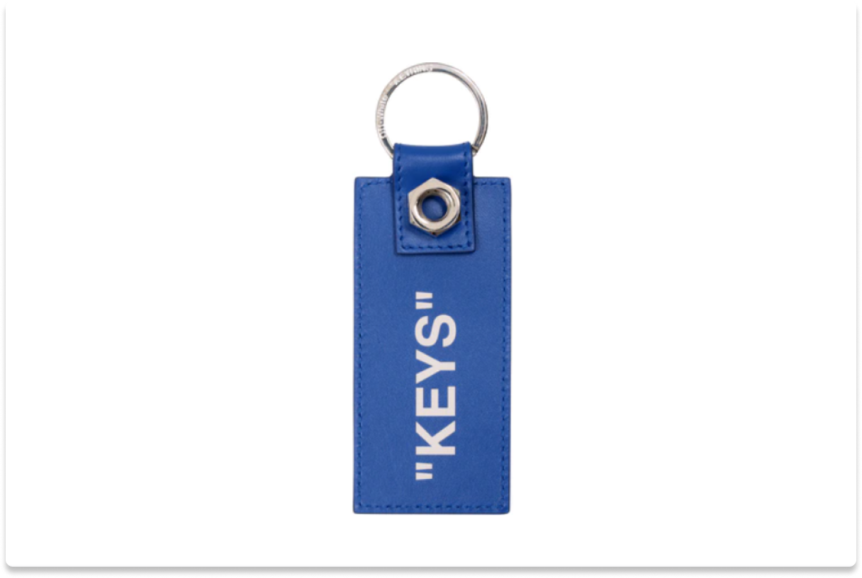 OFF‑WHITE QUOTE KEYCHAIN (SS19) BLUEWHITE