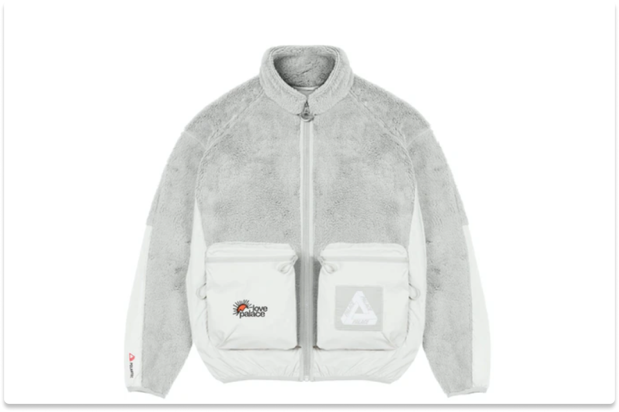 PALACE POLARTEC HIGH‑LOFT TEDDY FLEECE JACKET LIGHT GREY