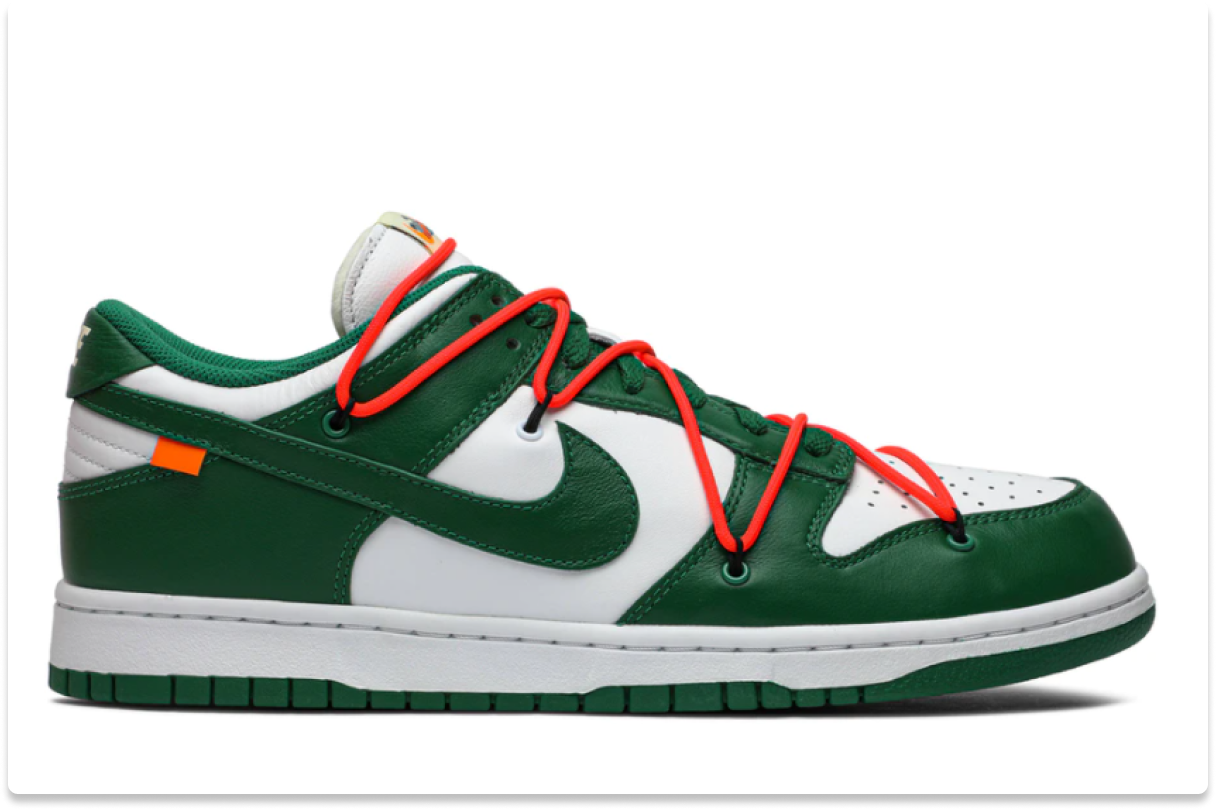 OFF‑WHITE X NIKE DUNK LOW 'PINE GREEN' [ALSO WORN BY LEBRON JAMES]