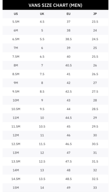 Vans Size Chart & Sizing Guide: Find Your Perfect Fit - Novelship News