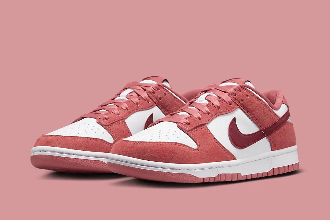 thumbnail image 2 of Nike Air Dunk Low Valentines Day White Red Suede FQ7056-100 Women 10 2 of 11