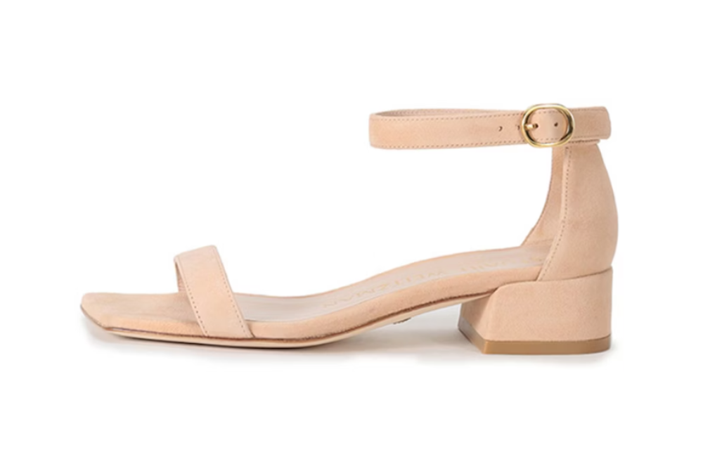 (Women) Stuart Weitzman Block Heel Sandals 'Nude Velvet'
