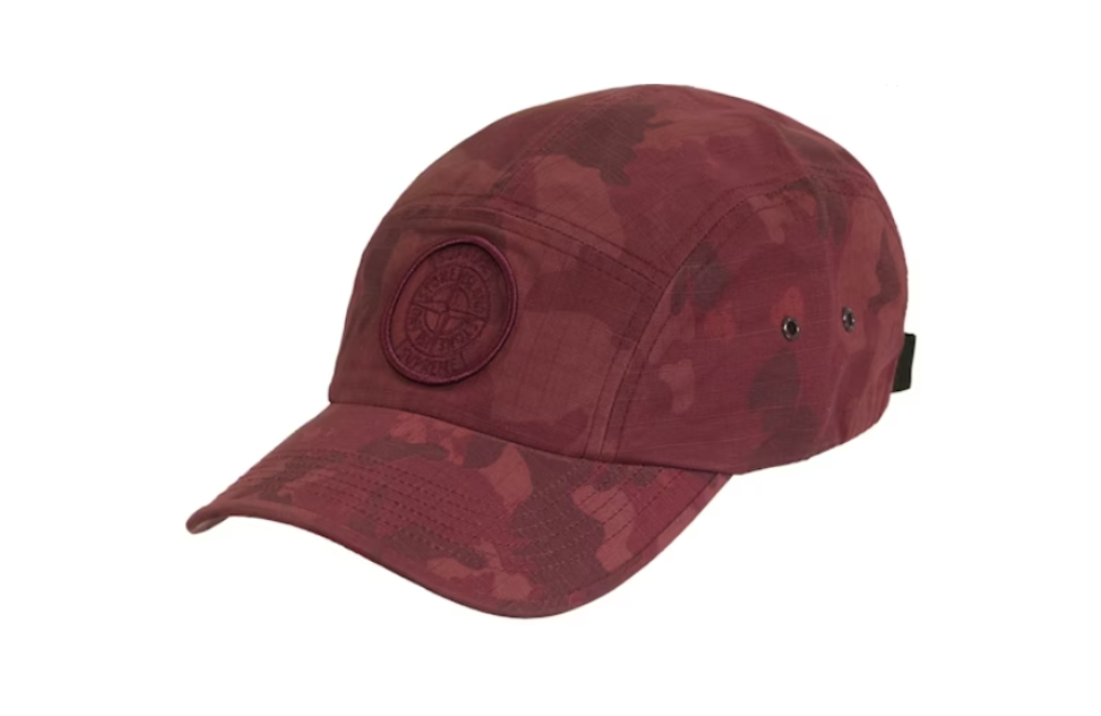 Supreme x Stone Island Reactive Ice Camo Ripstop Camp Cap Red