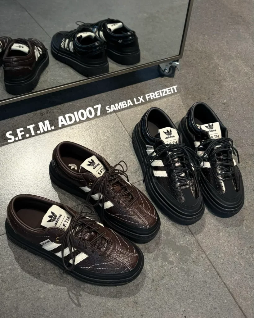 SFTM x adidas Samba LX Frezeit in both colorways