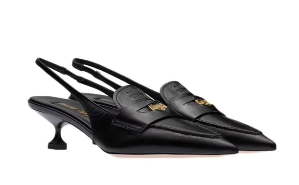 (W) MIU MIU Penny 'Black Pointed-Toe Slingback Kitten Heels'
